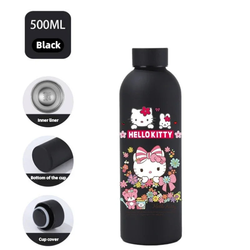 Sanrio 500 ML Thermos Mug Hello Kitty Cartoon 304 Stainless Steel Portable Water Cup Travel Water Bottle Kawaii Cups Kids Gifts