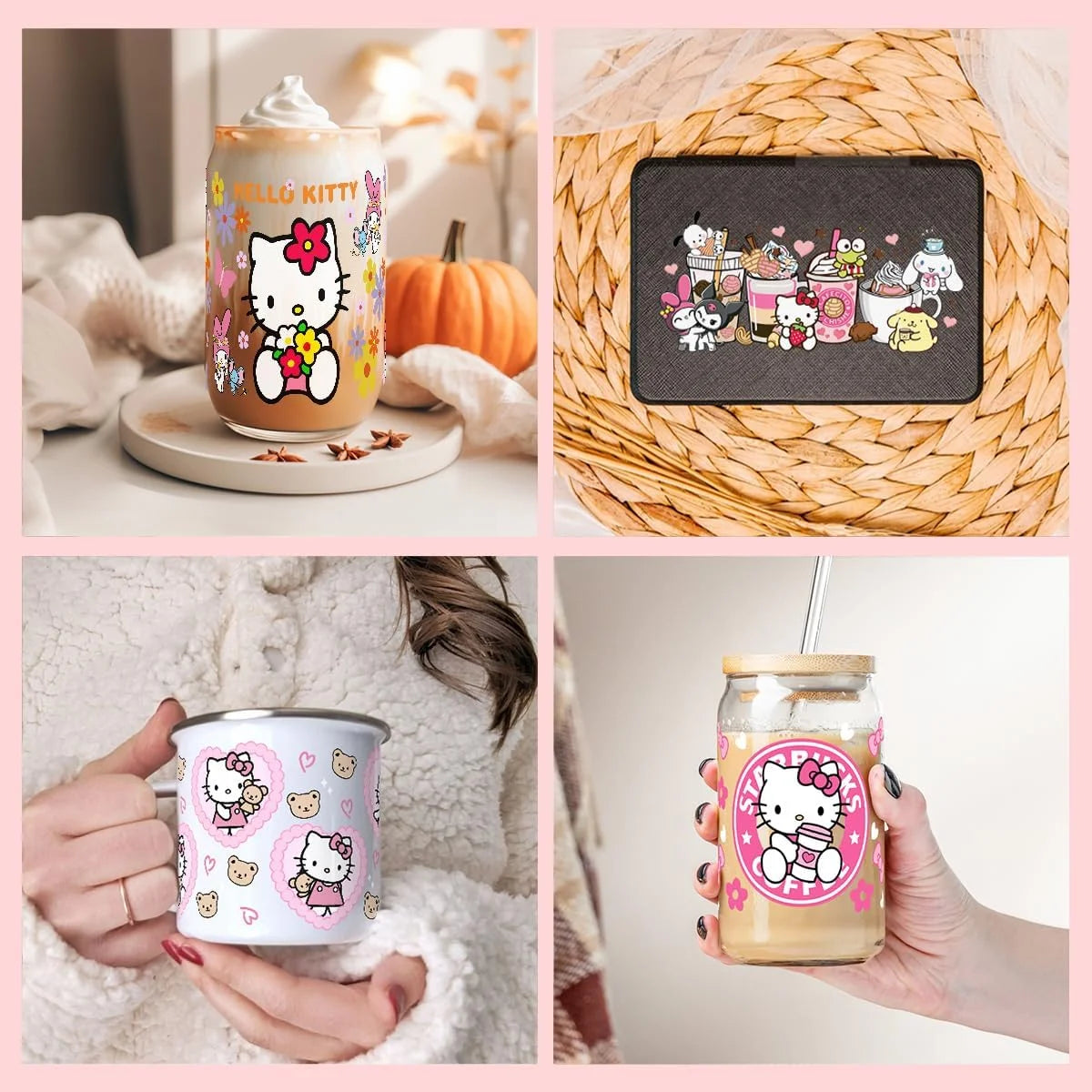 Miniso Cartoon cute cat For Libbey 16oz Can Glass 3D Waterproof UV DTF Coffee Can Wrap Libbey Glass Wrap