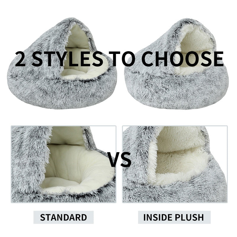 2023 Winter Long Plush Pet Cat Bed Round Cat Cushion Cat House Warm Cat Basket Cat Sleep Bag Cat Nest Kennel For Small Dog Cat