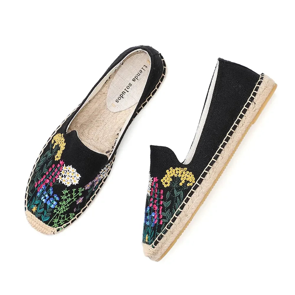 Espadrilles Women's Casual Flats Shoes with Embroidered Hemp Flat Platform, Round Toe Spring/Autumn Comfortable