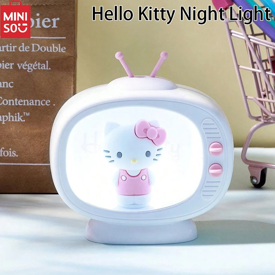 MINISO Sanrio Mini TV Nightlight Hello Kitty Sleep Light Kawaii Sleep Light Desktop TV Model Decoration Anime Collectible Dolls