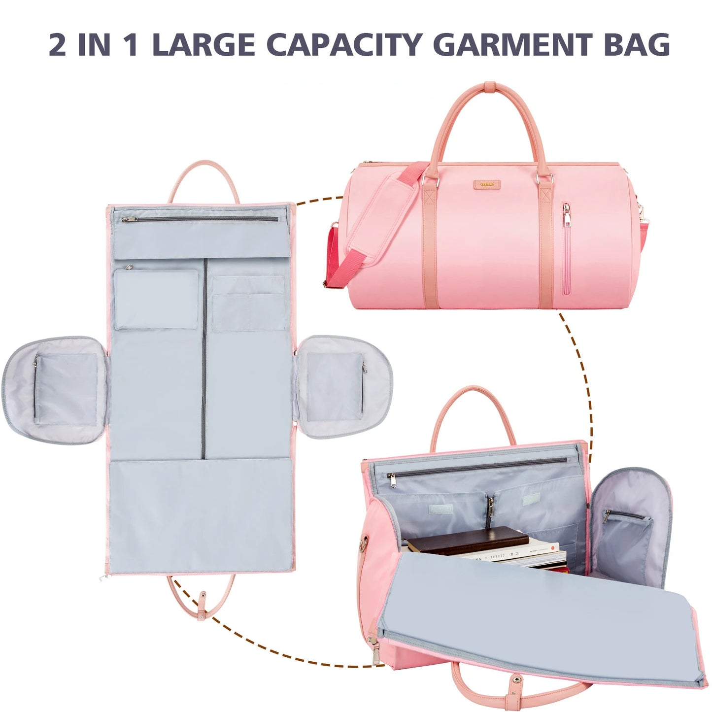 Garment Bag for Travel With Toiletry Pocket Convertible Carry On Weekender Bag Large Travel Duffel Bags 2 in 1 Hanging Suit Bag