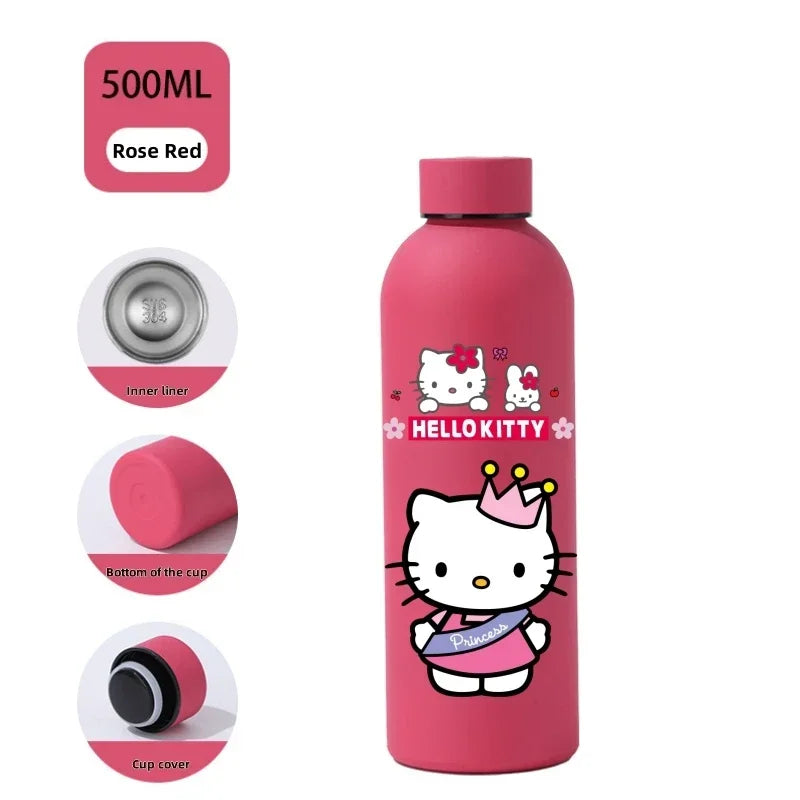 Sanrio 500 ML Thermos Mug Hello Kitty Cartoon 304 Stainless Steel Portable Water Cup Travel Water Bottle Kawaii Cups Kids Gifts