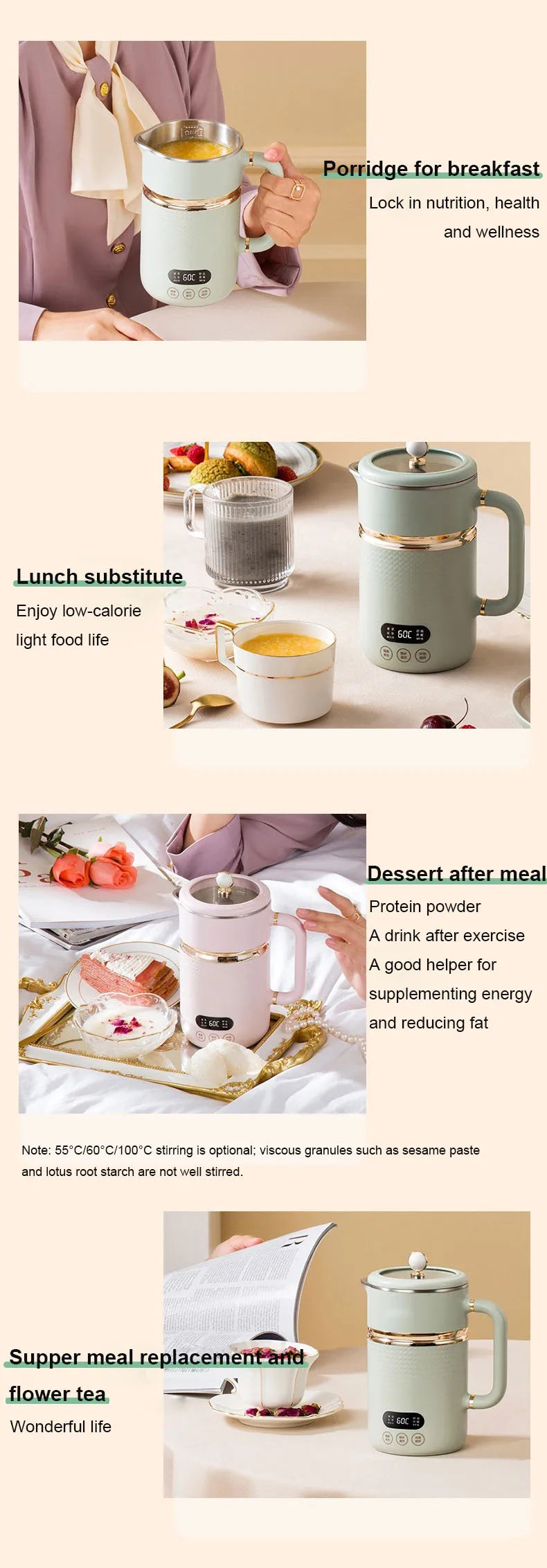 110V/220V Electric Kettle Thermal Stew Porridge Cooker Cup Soup Milk Heater Automatic Self Stirring Magnetic Mug Mixer Blender