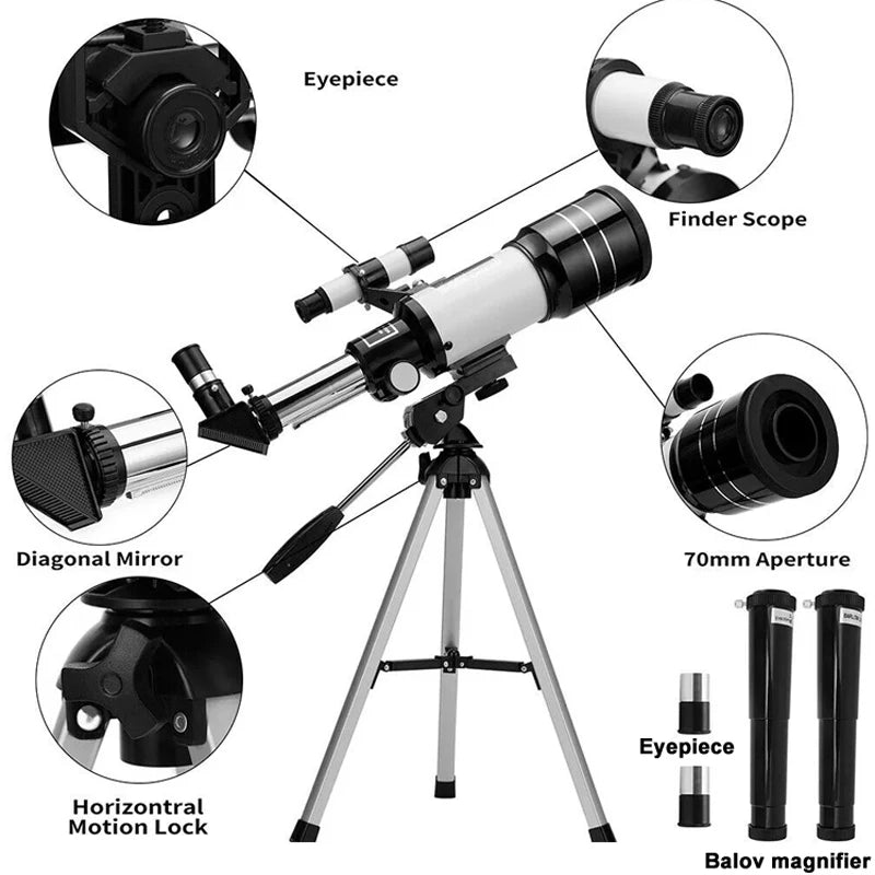 Professional Astronomical Telescope F30070 Monocular 150 Times Zoom HD Night Vision View Moon Star AZM70300 Stargazing