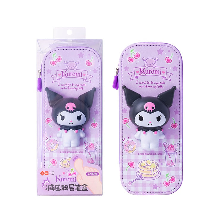 Sanrio PU Large Capacity Pencil Case Kawaii HelloKitty Cinnamoroll Melody School Pencils Bag Pouch Pen Case Supplies Stationery