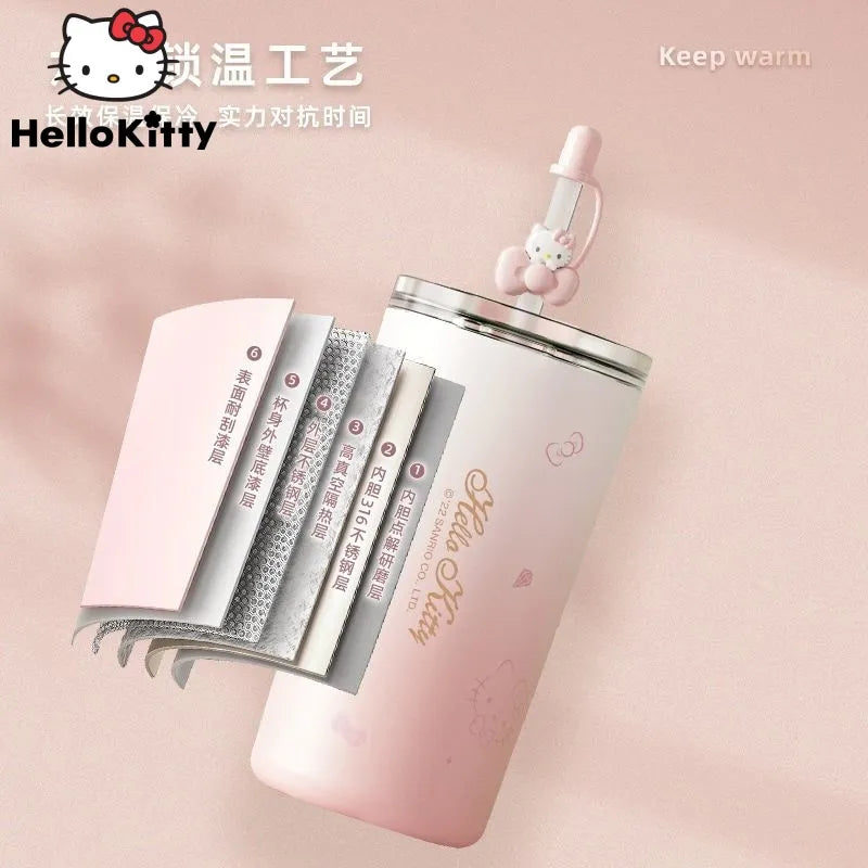 Sanrio Hello Kitty Tumbler With Straw Cup 480ml Coffee Student High Value Straw Adult Small Fresh Straight Drinking Office Cup