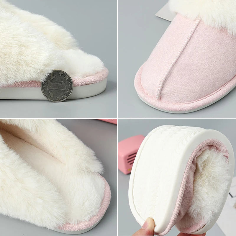 Winter Women Slippers Soft Sole Faux Home Winter Indoor Shoes Winter Warm Plush Home Cotton Fluffy Slippers Warm Home Slippers