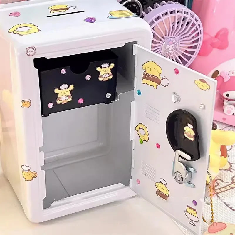 Sanrio My Melody Cinnamoroll Piggy Bank Cartoon Anime Hello Kitty Pochacco Pompom Purin Cute Mini Key Safe Deposit Children Toys
