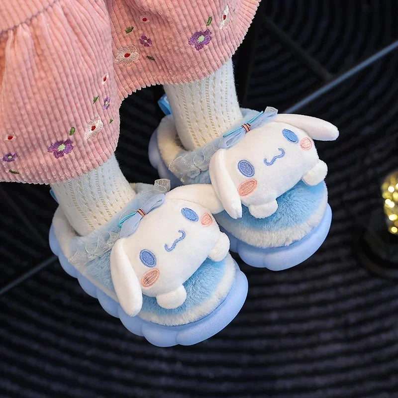 2024 New Winter Warm Cute Cartoon Indoor Mule Soft Non-slip Fluffy Slippers For Kids Teen Boys Girls Children Home Cotton Shoes