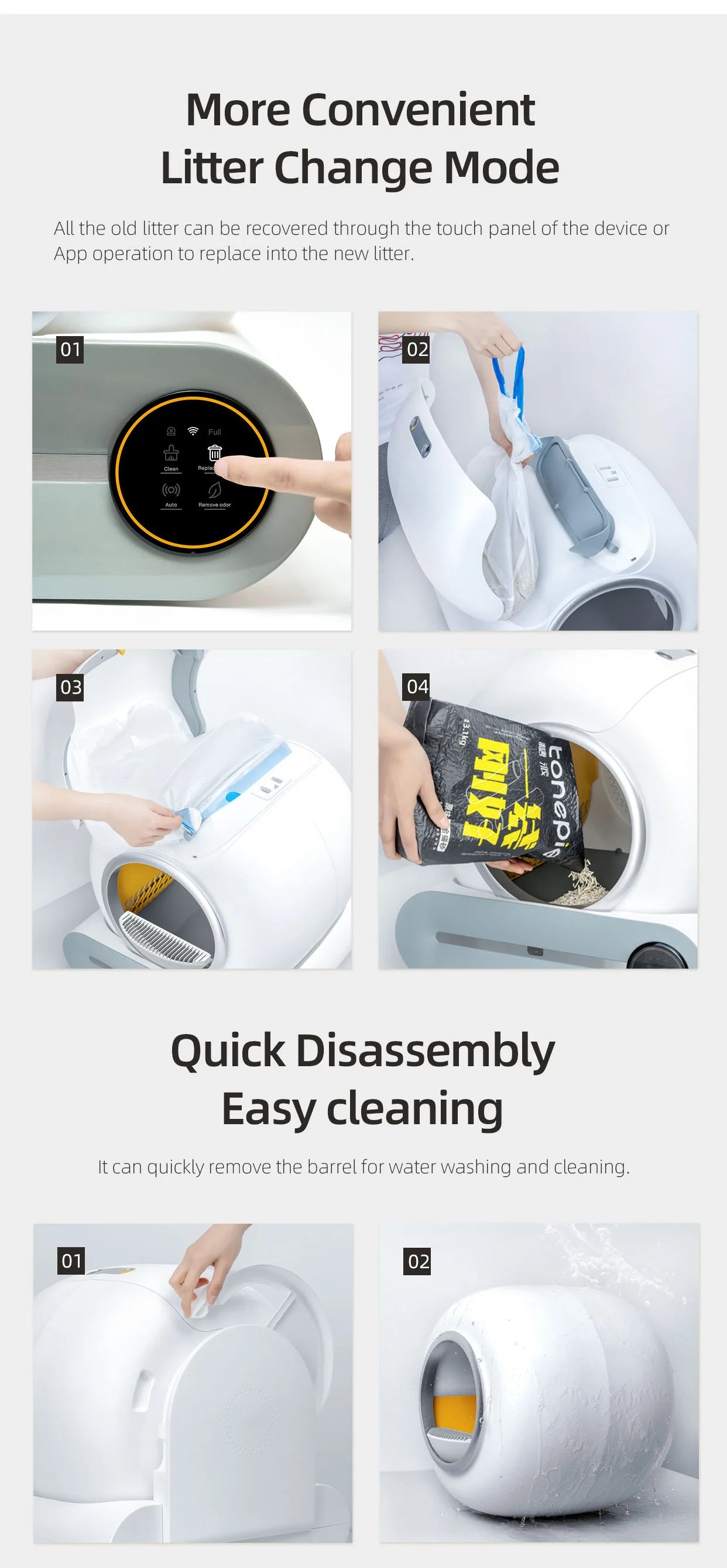【English Version】Tonepie 65L Automatic Smart Cat Litter Box Self Cleaning Fully Enclosed Cat Litter Box Pet Toilet Litter Tray