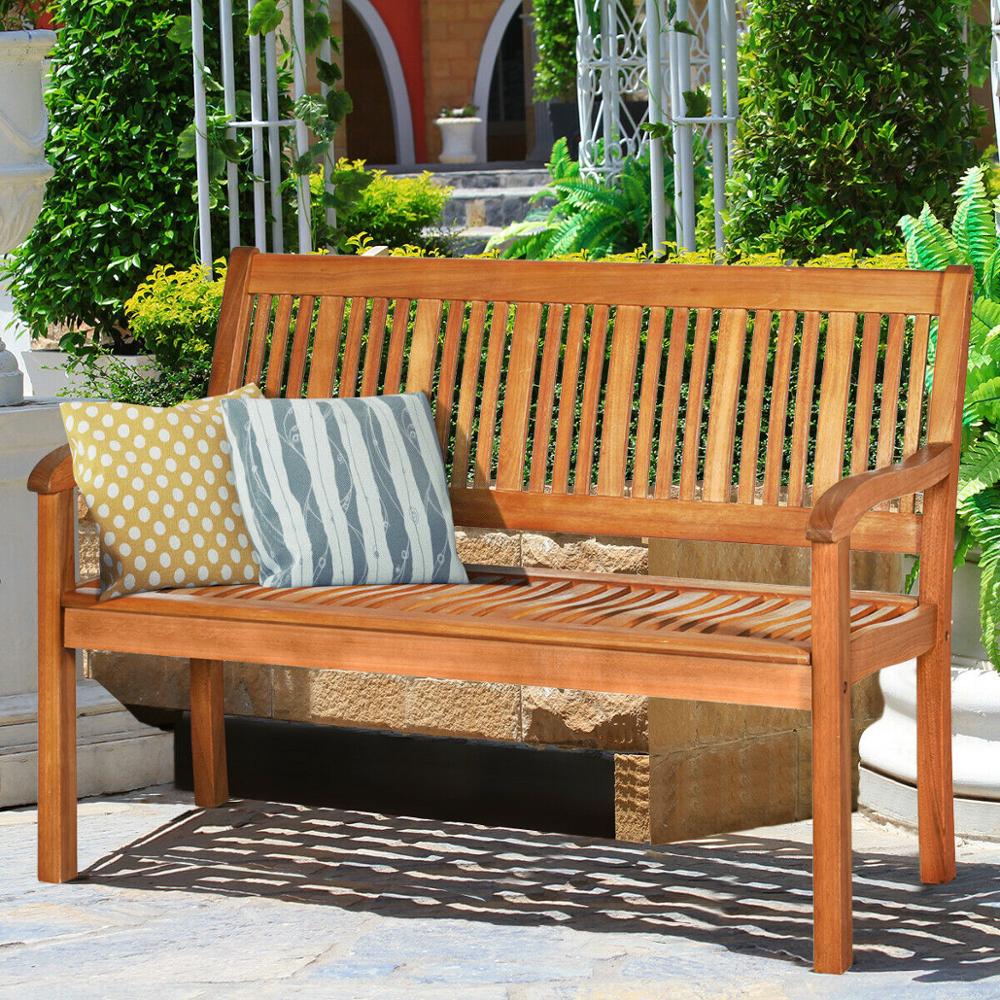 50" Two Person Outdoor Garden Bench Loveseat Porch Chair Solid Wood W/Armrest HW63888