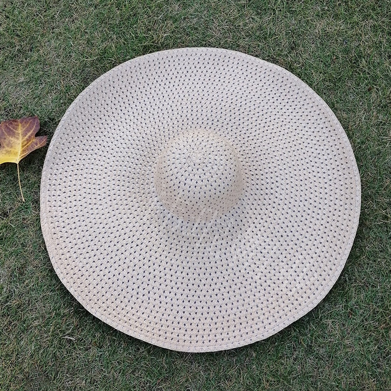 70cm Oversized Wide Brim Sun Hat Travel Large UV Protection Beach Straw Hats Women's Summer Floppy Foldable Chapeaux Wholesale