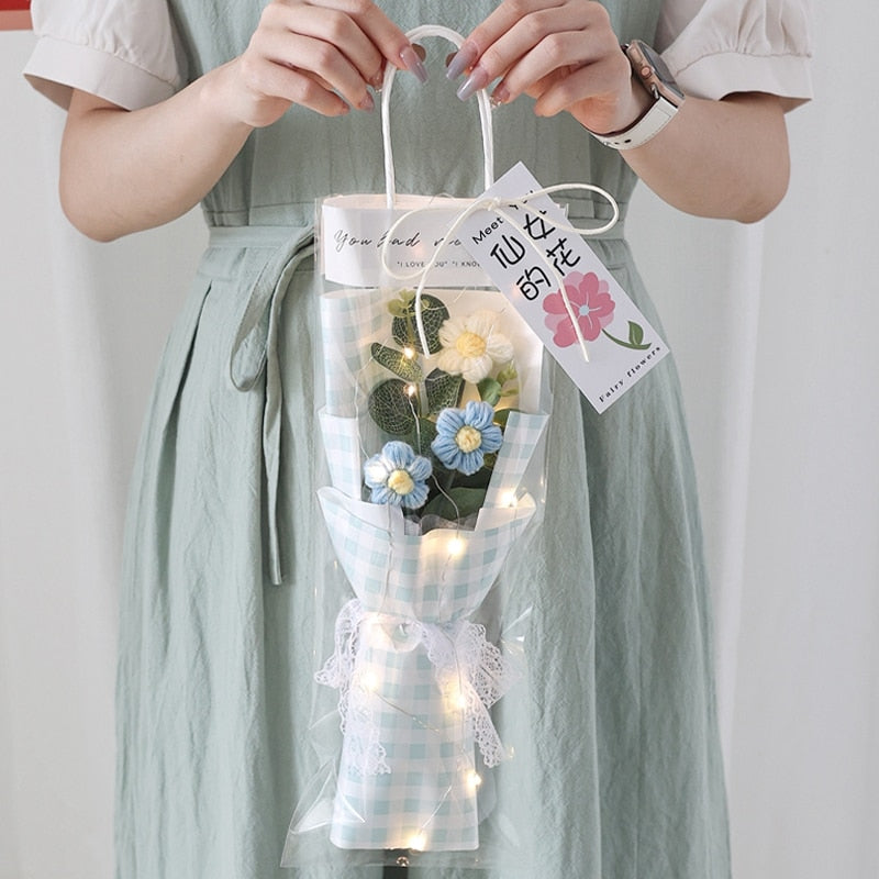 Colorful Crochet Flowers Bouquet Cotton Artificial Flowers Wedding Party Decors Ins Hand Woven Flowers Mother's Day Gift 꽃다발