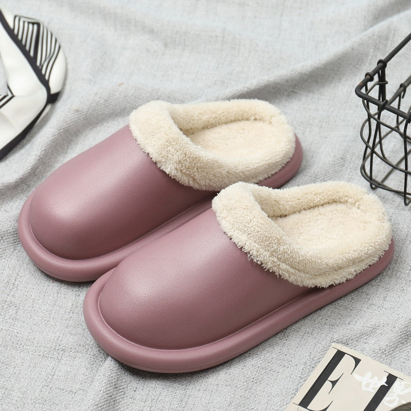 Waterproof Indoor Slippers Women Men Winter Home Floor Shoes Warm Plush Removable Insole Lovers Kitchen Working Slipper SH472