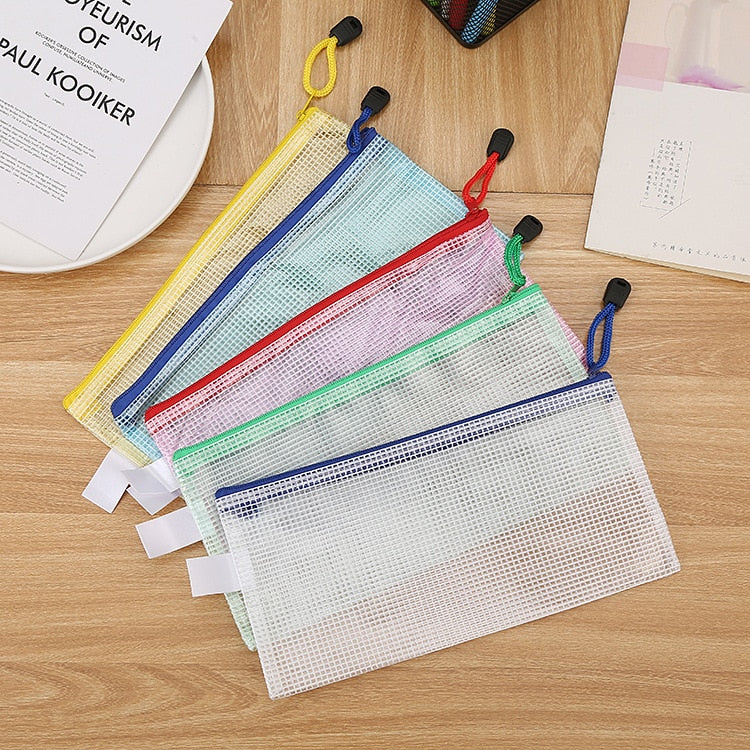 5PCS Stationery Storage Folder File Mesh Zipper Pouch A4 A5 A6 B4 B5 A3 B4 Document Bag Zip File Folders School Office Supplies