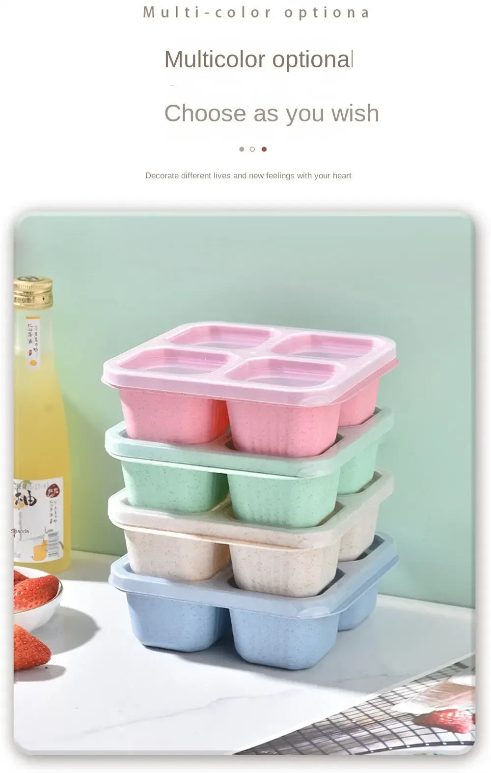 4 Grid Snack Containers Reusable Meal Prep Lunch Containers Portable for Kids and Adults Home Snack Storage Bottles Kitchen Tool