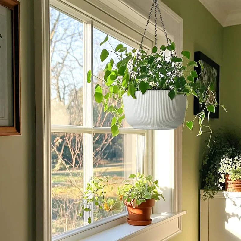 12 Inch Large Hanging Planters for Outdoor Plants, 2 Pack Self Watering Hanging Pots Indoor, Hanging Baskets for Plants