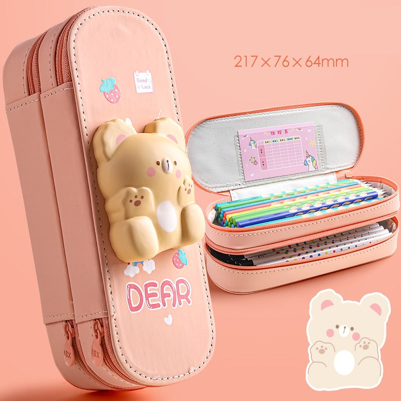 Sanrio PU Large Capacity Pencil Case Kawaii HelloKitty Cinnamoroll Melody School Pencils Bag Pouch Pen Case Supplies Stationery