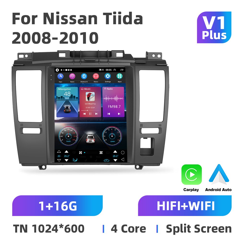 Podofo Android 11 Car Radio For Nissan Tiida 2008-2010 Multimedia Video Player Carplay Auto 9.7'' Autoradio GPS WIFI 256G DVD FM