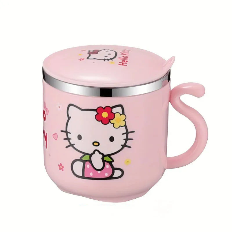 1pc Sanrio Hello Kitty Stainless steel Insulated Water cup Cartoon Double Insulated Anti-Scalding Cup with Lid and Handle
