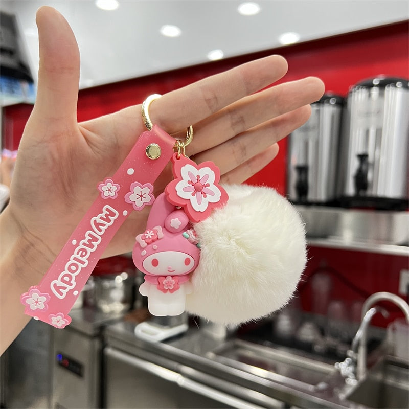 Kawaii Hello Kitty Keychain Sanrio Anime Cartoon Melody Kuromi Cinnamoroll Toys Cute Pendant Dolls Car Key Ring Girl&Child Gifts