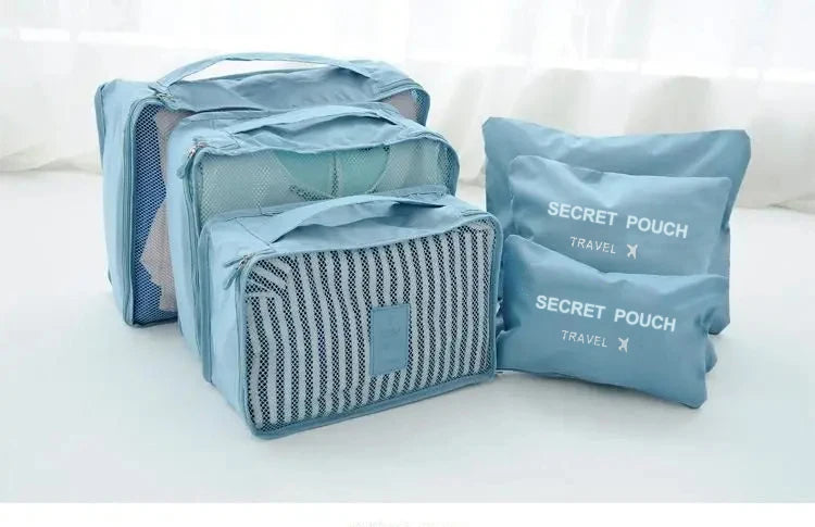 6 Pcs/Set Pink/Blue/Grey Travel Storage Bag Large Capacity Waterproof Luggage Clothing Underwear Storage Bag Bag With Zipper