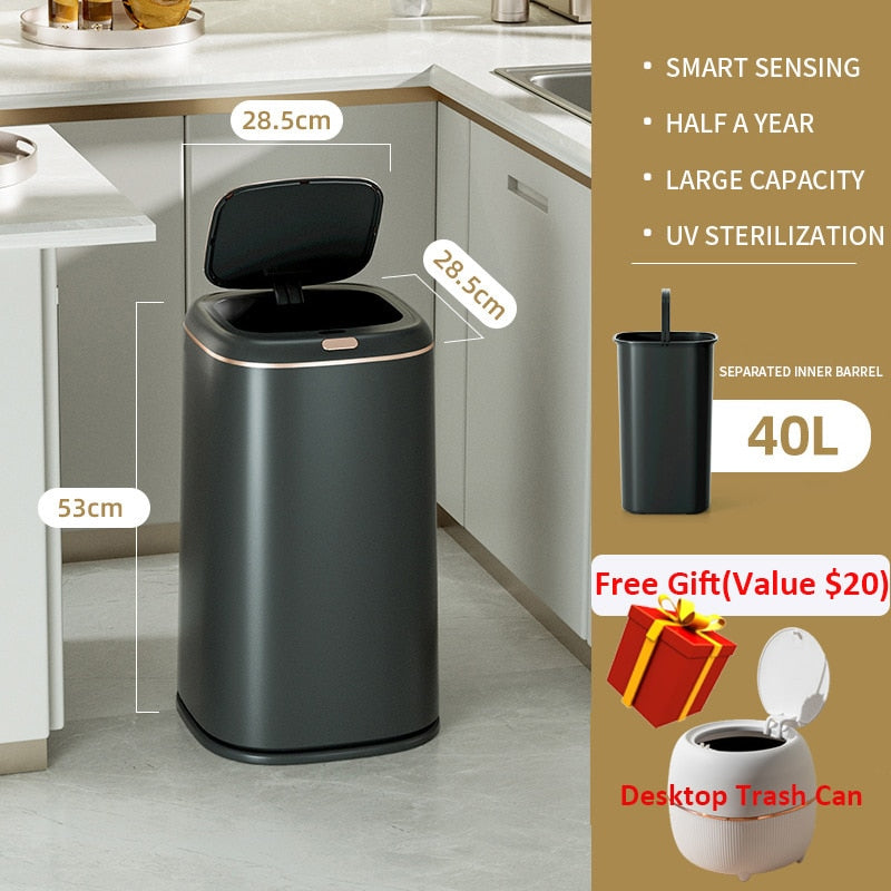Smart Trash Can Automatic Induction Trash Bin Electric Touchless Wastebasket Kitchen Bathroom Waterproof Large Capacity Wastebin