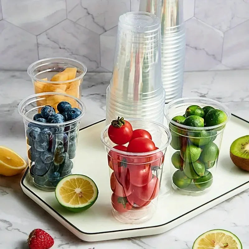 20/50PCS Transparent Milk Tea Cups with Lids Disposable Plastic Cups Fruit Juice Coffee Sand Ice Cream Beverage Containers party