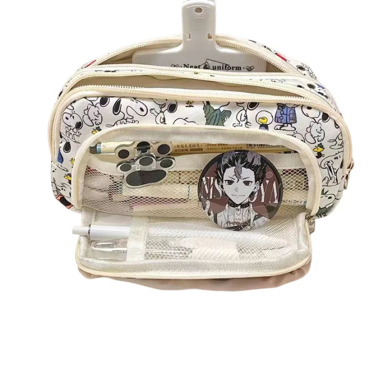 Snoopy Pencil Case Drawstring Cartoon Pen Bag Large Capacity Women Students Girls School Stationery Storage Kids Kawaii Pen Box