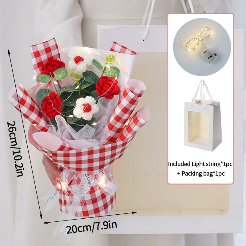 Colorful Crochet Flowers Bouquet Cotton Artificial Flowers Wedding Party Decors Ins Hand Woven Flowers Mother's Day Gift 꽃다발