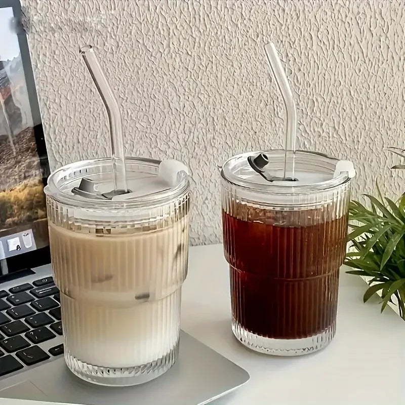 12 ounce iced coffee cup with lid and straw, set of 6, non fragile drinking cup, reusable iced coffee cup for iced tea and juice