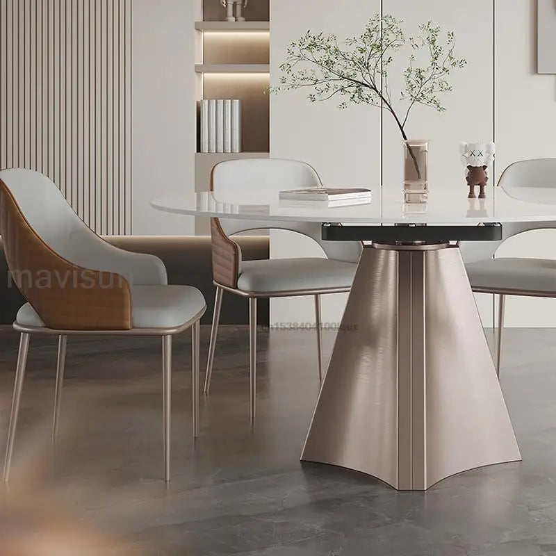 Luxury Dining Table Extendable Rotating Sintered Stone Desktop For 4 Or 6 People Home Furniture Versatile Round Kitchen Table