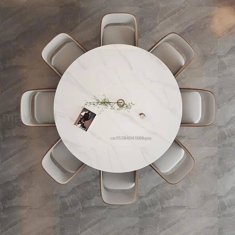 Luxury Dining Table Extendable Rotating Sintered Stone Desktop For 4 Or 6 People Home Furniture Versatile Round Kitchen Table