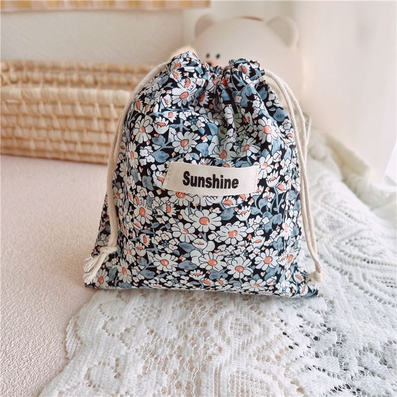 Printed Flower Mommy Bag Baby Diaper Bag Cotton Nappy String Pocket Stroller Carry Pack Travel Outdoor Diaper Storage Bag