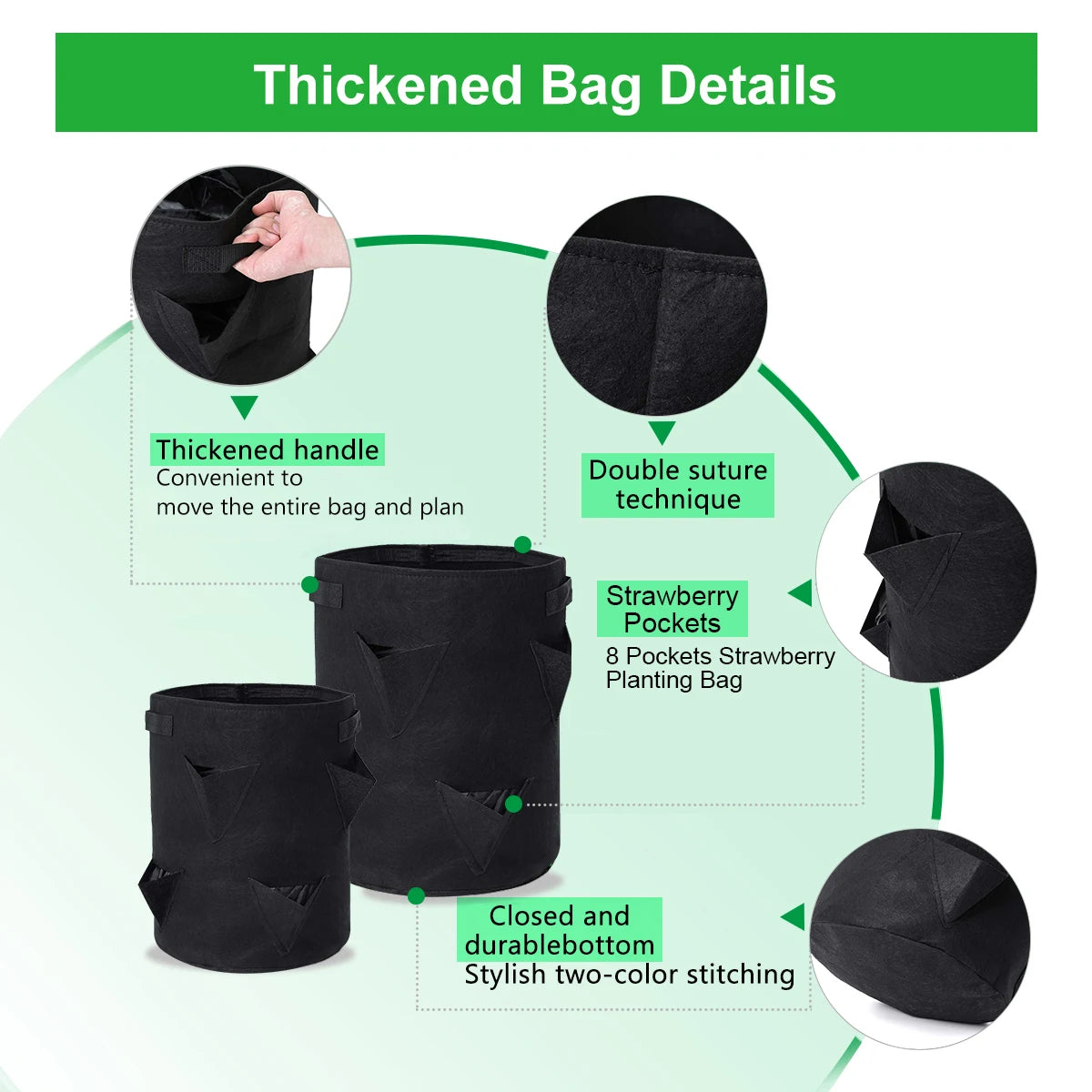 Upgrade Strawberry Grow Bags, 2/4/6 Pack 10 Gallon Planter with 8 Side Grow Pockets Breathable Growing Bag for Strawberries Grow