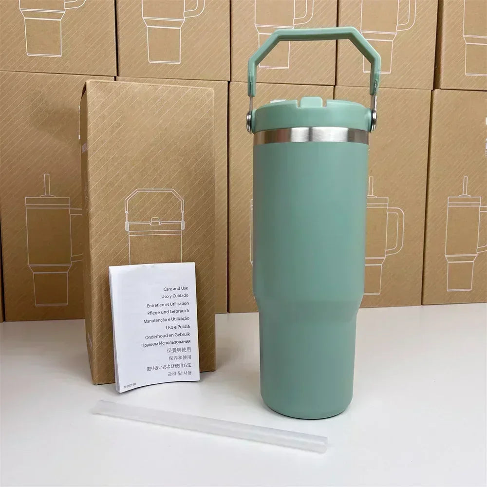 For Stanley 30oz Tumbler With Handle Straw Lid Stainless Steel Vacuum Insulated Car Mug Double Wall Thermal Iced Travel Cup Cafe