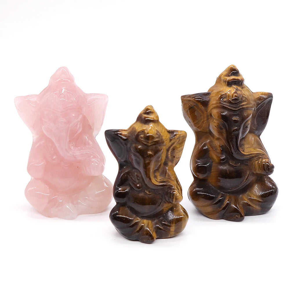 Ganesa Elephant Buddha Statue Natural Healing Crystal Chakra Spiritual Stone Carved Maitreya Figurine Crafts Home Lucky Decor