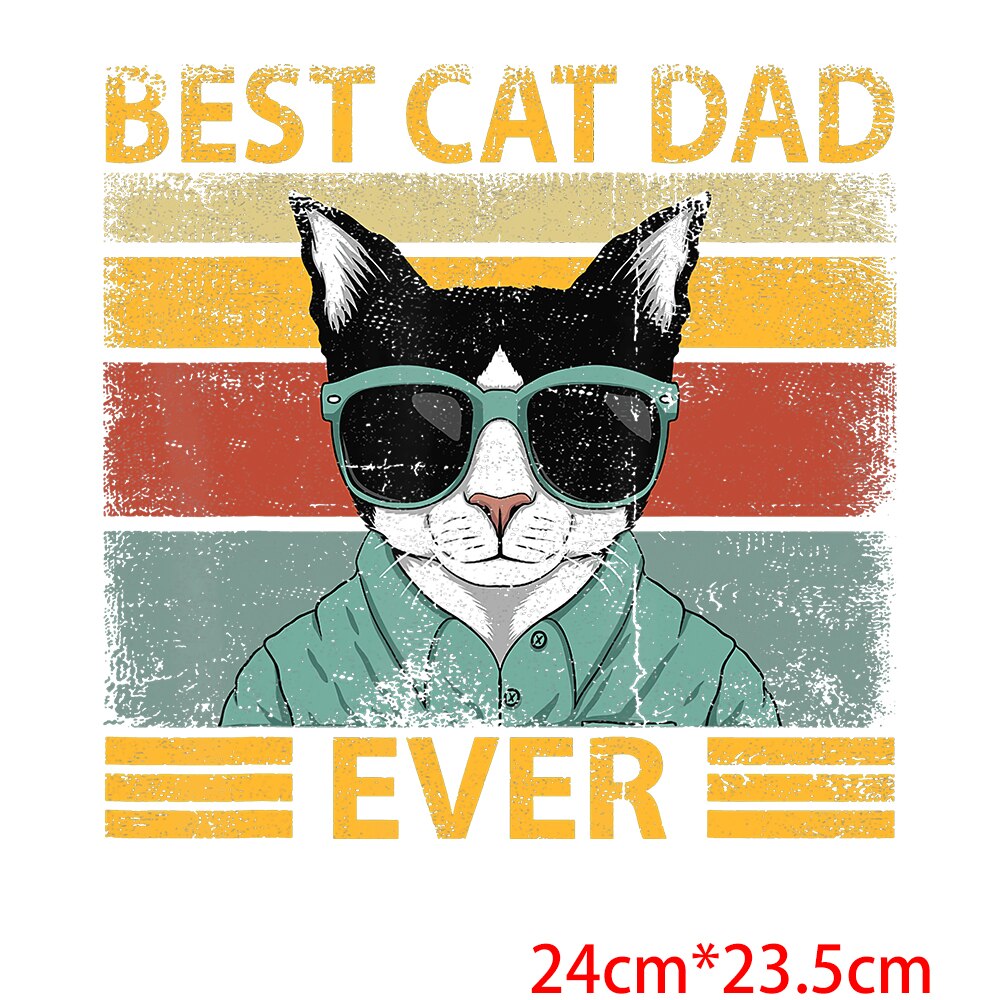 Dad Birthday Gift Funny Dad Cat Patches Father's Day Heat Transfer Stickers Fashion Thermo Stickers Fashion Graphic Appliques