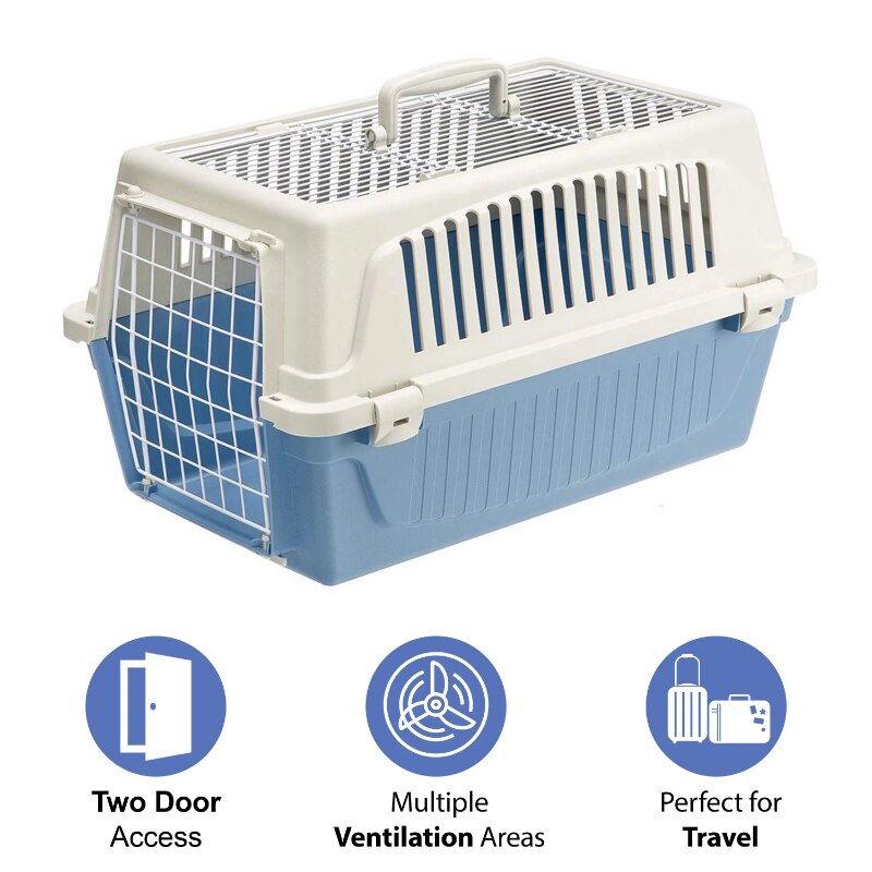 ATLAS Two Door Top Load Plastic Kennel Blue 22-Inch pet cage cat house outdoor