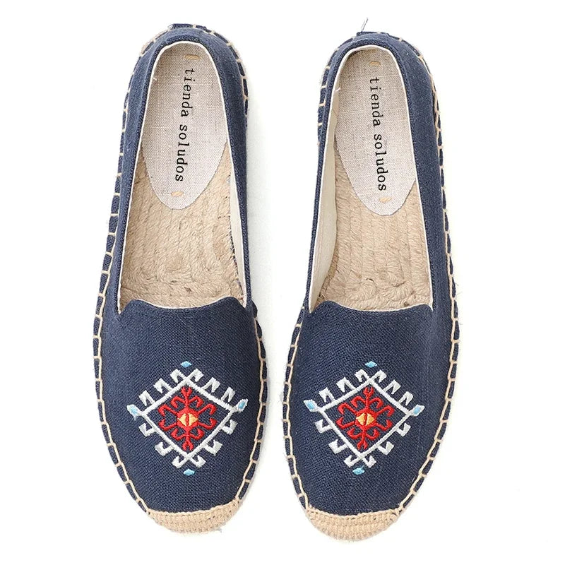 Espadrilles Women's Casual Flats Shoes with Embroidered Hemp Flat Platform, Round Toe Spring/Autumn Comfortable