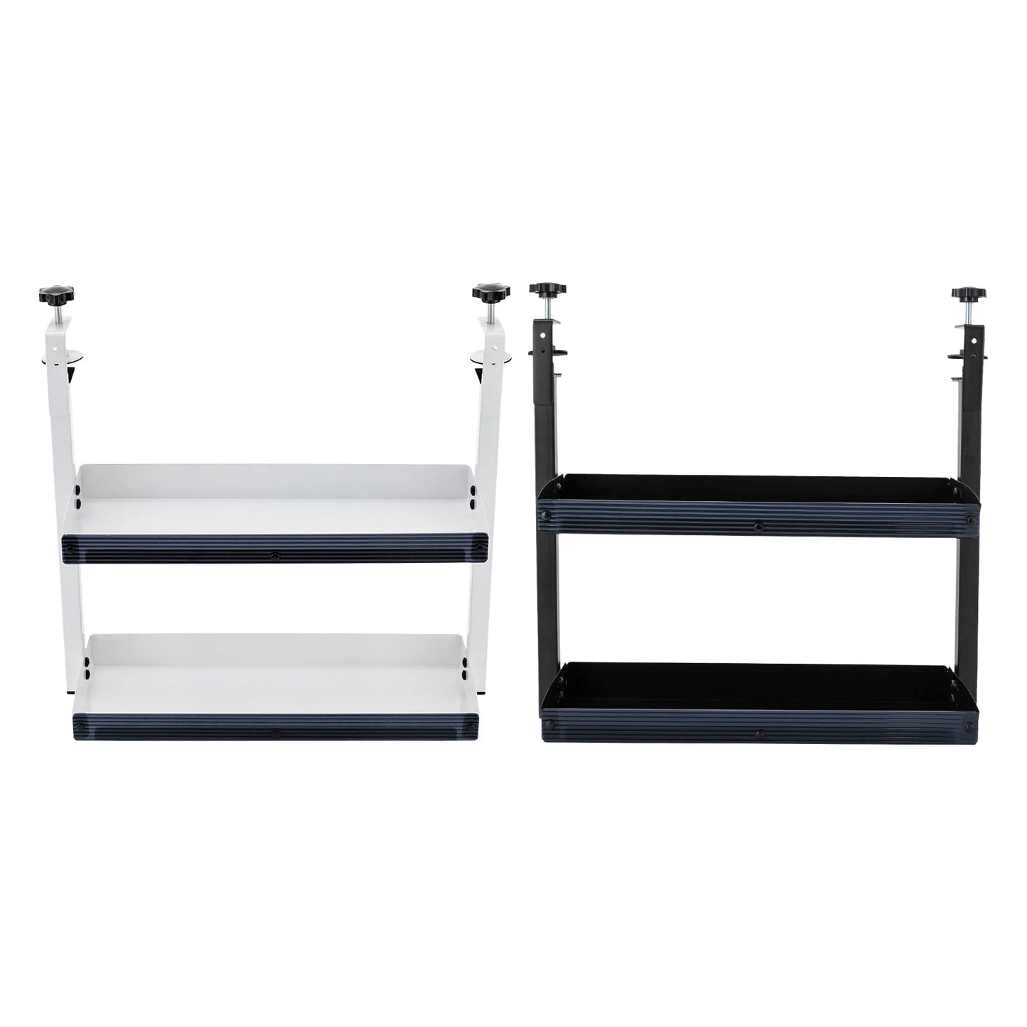 2-Tier Clamp-on Desk Shelf Space-saving Holder Shelving with Adjustable Storage Tray Black/White