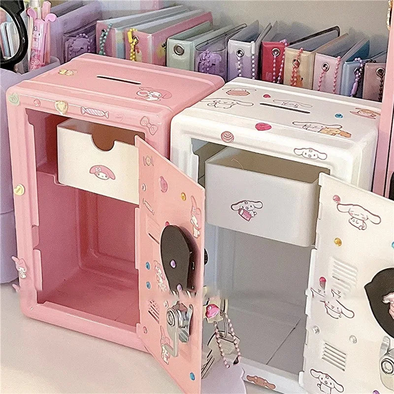 Sanrio My Melody Cinnamoroll Piggy Bank Cartoon Anime Hello Kitty Pochacco Pompom Purin Cute Mini Key Safe Deposit Children Toys