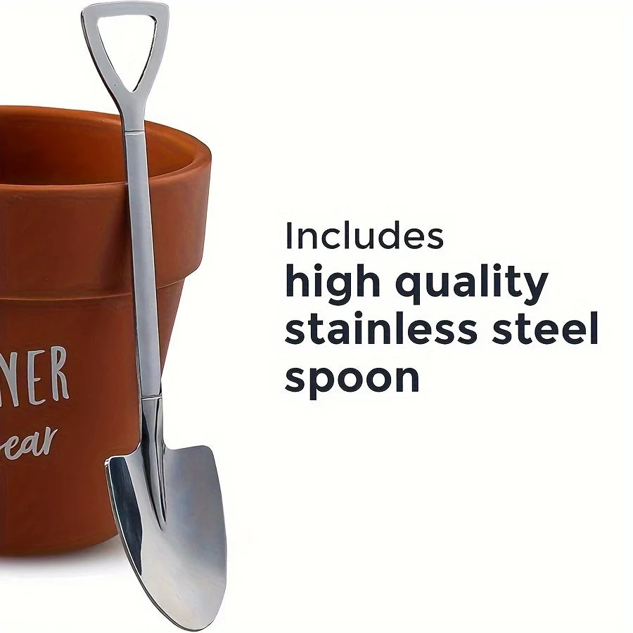 1set Gardener Coffee Cup Gift Funny Plant Pot Mug with Shovel Spoon Cool Coffee Mug for Men Women Mug for Gardener Birthday Gift
