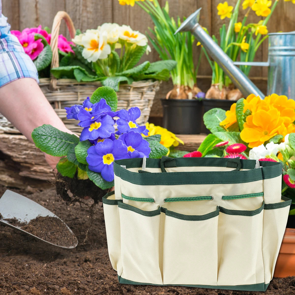 Garden Tool Storage Bag 600D Oxford Cloth Large Capacity Tool Organizer Bag with Multiple Pockets for Gardening Yard Lawn Work