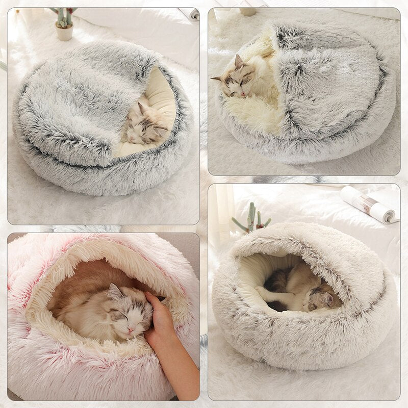 Dog winter plush pet cat bed Round cat mat Cat House 2 in 1 Warm cat sleeping bag cat litter dog kennel Dog supplies
