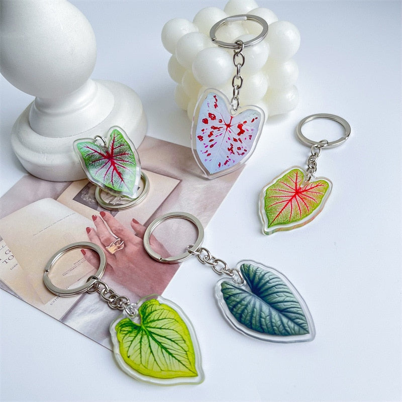 Rare Plant Acrylic Leaf Keychain Adasonii Leaf Foliage Key Chain Anthurium Plant Mom Gift Accessories for Car Keys Bag Charm