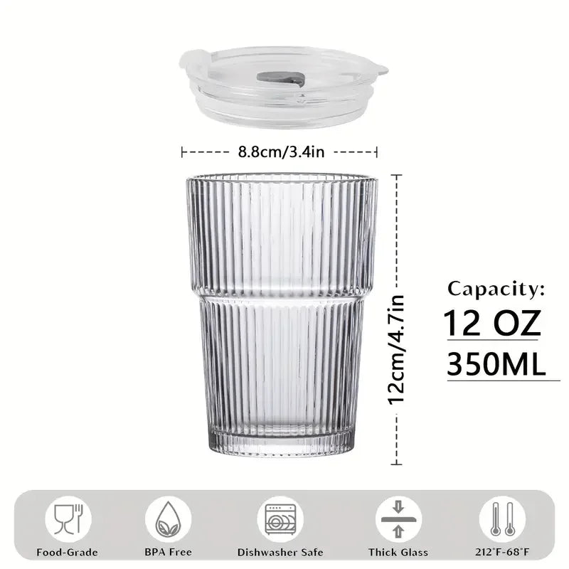 12 ounce iced coffee cup with lid and straw, set of 6, non fragile drinking cup, reusable iced coffee cup for iced tea and juice