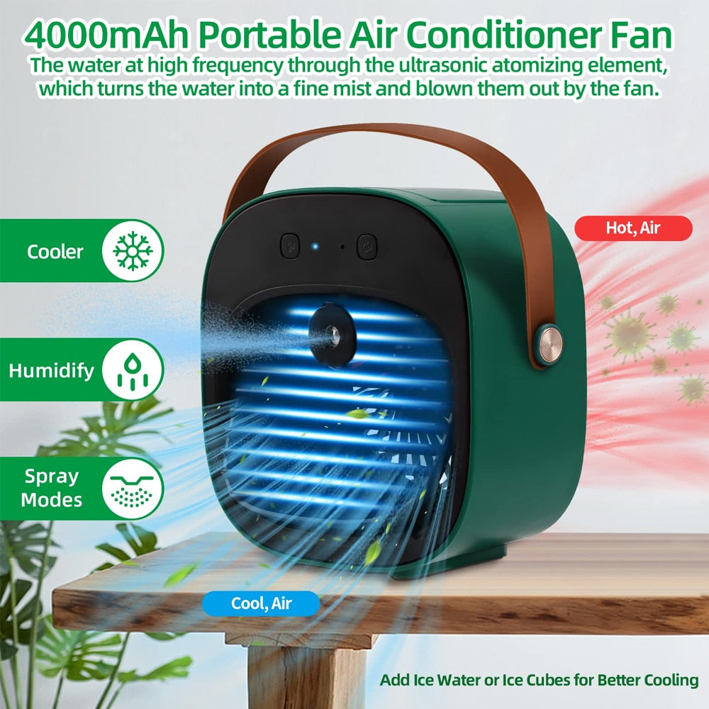 Portable Mini Air Conditioner Wireless Air Cooler USB Rechargeable Cooling Fan Portable Air Conditioner For Room Camping Cars