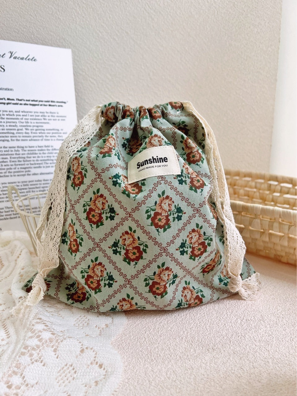 Printed Flower Mommy Bag Baby Diaper Bag Cotton Nappy String Pocket Stroller Carry Pack Travel Outdoor Diaper Storage Bag